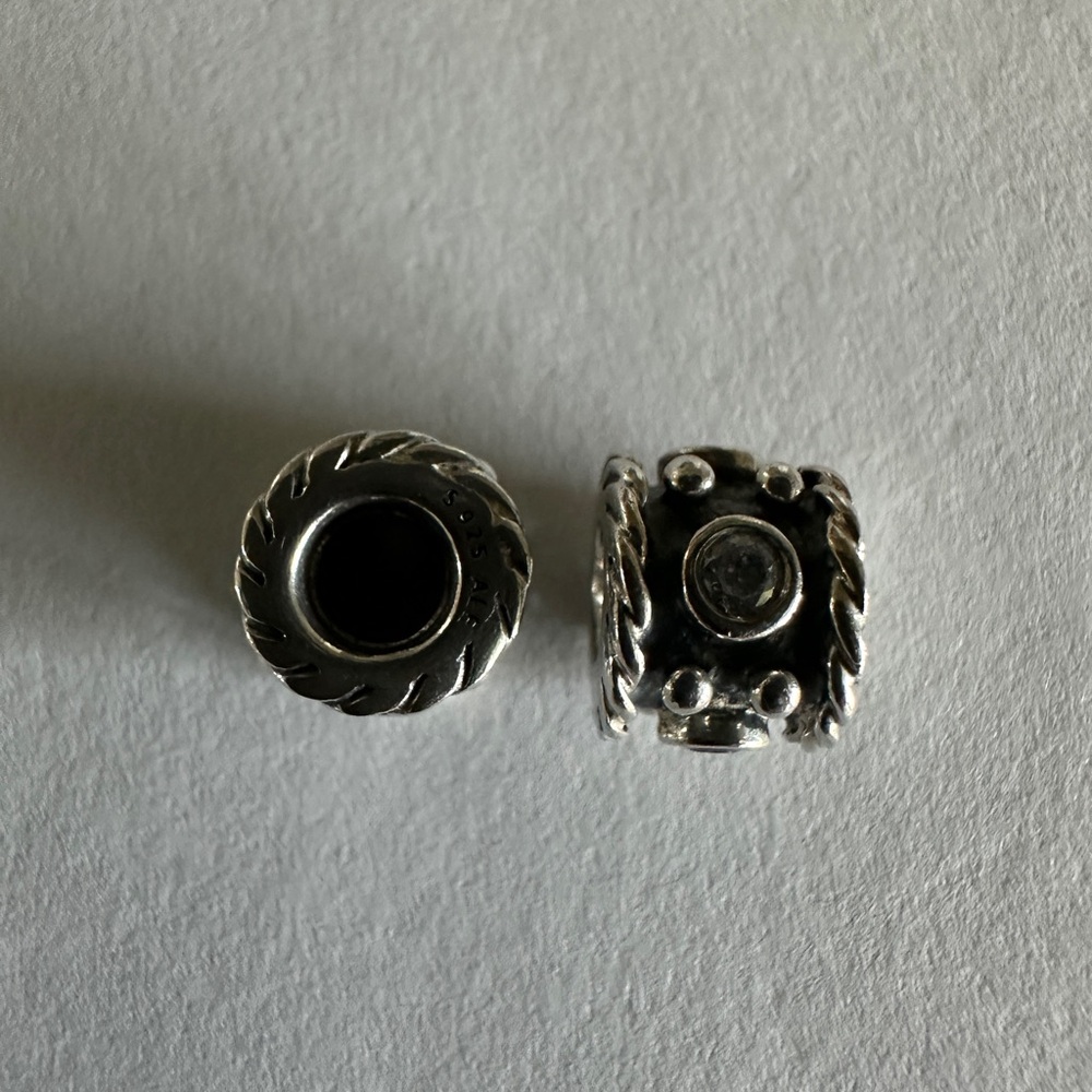 Pandora retired Oxy Crown sterling silver charm set of 2 with clear CZ - Picture 3 of 9